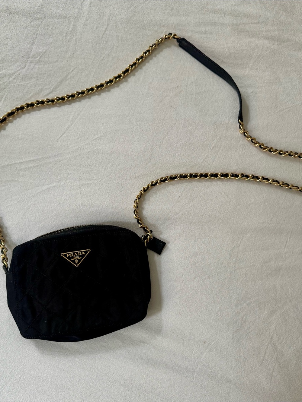 Prada Black Quilted Crossbody with Gold Chain Strap